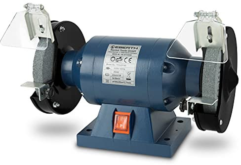 EBERTH Schleifbock Doppelschleifer Doppelschleifmaschine Elektrisch 250W, Grobe A36, Feine A60 Schleifscheibe mit 150mm Durchmesser, 2x Funkenschutz, 2x Werkzeugauflage, Gummifüße, Tischmontage