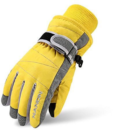 Rmine Ski Gloves Windproof Waterproof Thermal Gloves for Unisex and Children, yellow, L (Damen)