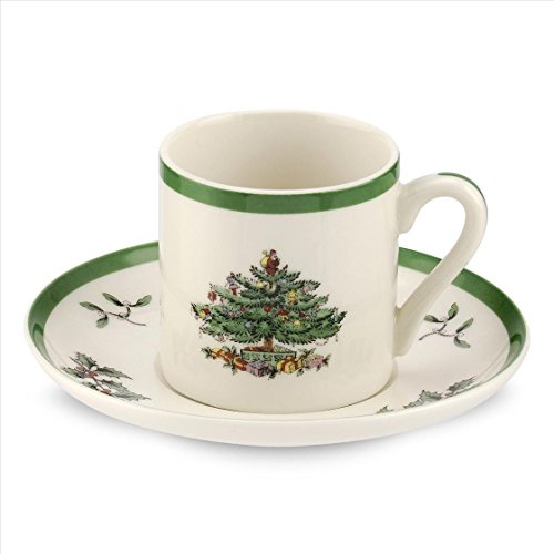 Spode Christmas Tree Espresso Cup & Saucer Set (Set of 4) - Festive 3 Ounce Coffee Mugs with Saucers, Fine Earthenware for Espresso, Holiday Gift & Christmas Décor - Dishwasher & Microwave Safe