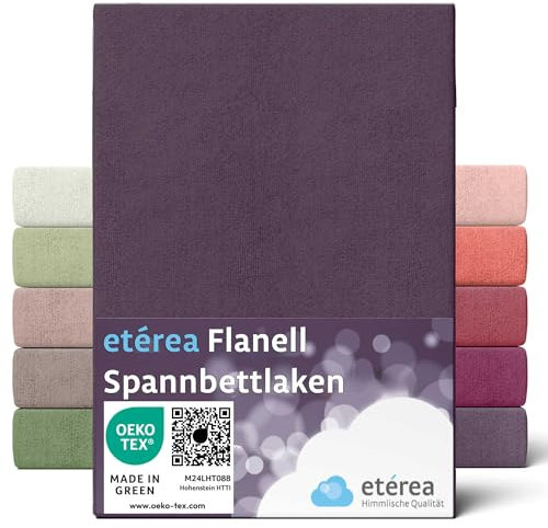 etérea Flanell Spannbettlaken 140x200-160x200 cm Pflaume für 15-25 cm Steghöhe 100% Baumwolle - Oekotex Spannbetttuch Matratzen Bett Bezug - Biber Bettlaken 140x200cm - 160x200cm Violett