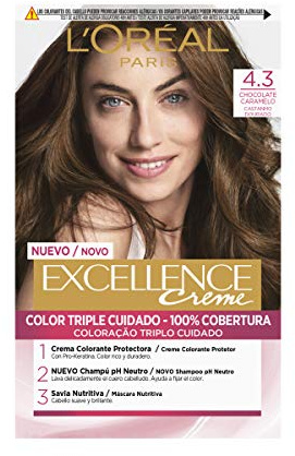 L'Oreal Paris Excellence Creme Tinte, Color 4.3 Chocolate Caramelo, 1 Unidad (Paquete de 1)