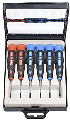 kwb Precision Screwdriver Set Cross + Slot for Fine Mechanics, Mini Screwdriver for Watchmakers / Precision Mechanics, Tool Kit in Storage Box, with Swivel Head and 2-Component Handle