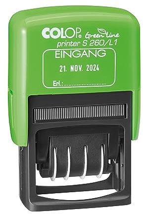 COLOP Printer S260 L1 Green Line Stempel, Text Eingang, Abdruck blau-rot, Datum Deutschrodukt im Faltkarton