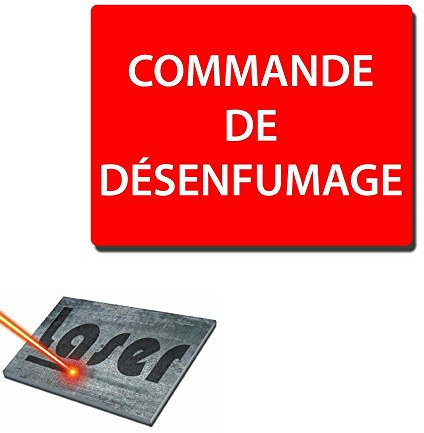 Plaque gravée autocollante 20x15cm commande de désenfumage fond rouge