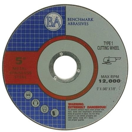 Benchmark Abrasives 5 Inch Aluminum Oxide Self Sharpening Grinder Cut Off Wheels for Meta and Steel, .045 Thick 7/8 Arbor, Angle Grinder Cutting Disc, Type 1 Thin Grinding Cutting Wheel - 25 Pack