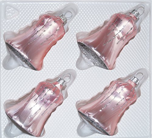 4 TLG. Glas-Glocken Set in Ice Rosa Silber Regen - Christbaumkugeln - Weihnachtsschmuck-Christbaumschmuck