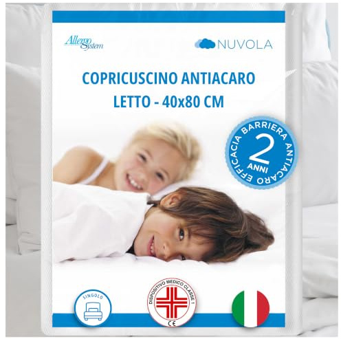 Allergosystem Federa Copricuscino Antiacaro Letto Singolo 40x80cm - Dispositivo Medico Antiacaro e Anallergico MADE IN ITALY - Linea Nuvola | Dispositivo medico, anallergico, Made in Italy, con cerniera, per cuscino letto singolo