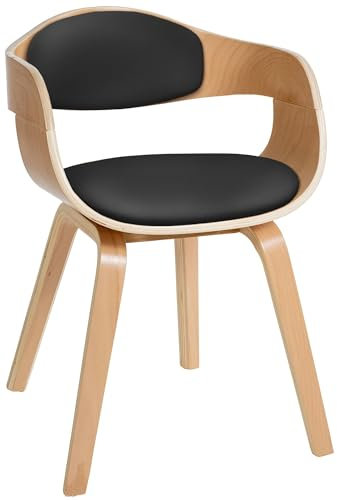 CLP Esszimmerstuhl ergonomisch Kingston, gepolsterte umlaufender Rückenlehne, Kunstlederbezug & Holzgestell, belastbar bis 150 kg, Farbe:Natur/schwarz