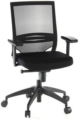 hjh OFFICE 657230 Profi Bürostuhl Porto Base Stoff/Netz Schwarz Drehstuhl ergonomisch, Armlehnen & Lordosenstütze verstellbar