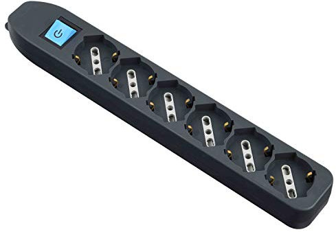 Electraline 82074 Multipresa Senza Cavo-6 Prese universali Colore, Nero