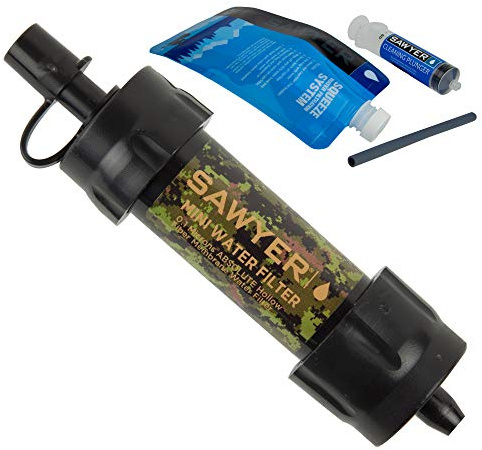 Filtre à Eau Sawyer Mini PointONE pour l'Extérieur - Élimine 100% des Microplastiques et 99,99999% des Bactéries (Camouflage)