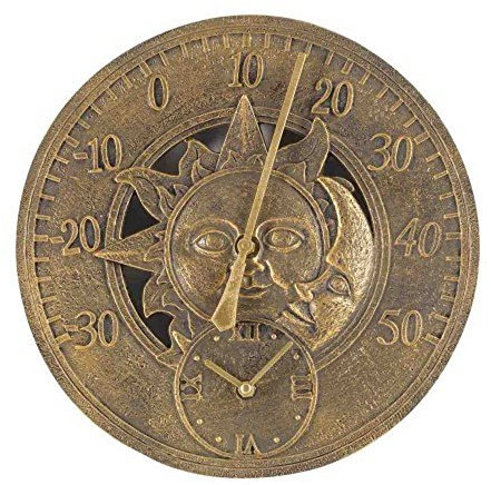 Sun & Moon Wall Thermometer & Clock 12, Multi-colour