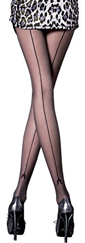 Fiore - Collant Femme motif Couture arrière voile fin 20 den (4, Noir)