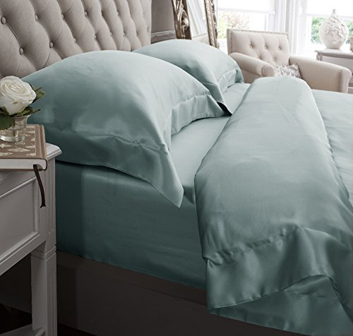 Jasmine Silk 3PCs 100% Mulberry 19MM Charmeuse Silk Duvet Cover Set (DUCK EGG) (KING)