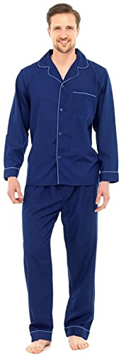 Mens Traditional Pyjamas 2 Piece Set Classic Style Plain Poly Cotton Pjs Nightwear Lounge Wear Sleepwear Suits Sleeping Suit Button Up Long Sleeve Shirt Tops Pants Trousers Bottoms