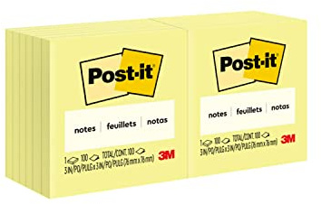 Post-it Notes 3x3 in, 12 Pads, America's #1 Favorite Sticky Notes, Canary Yellow, Clean Removal, Recyclable (654)