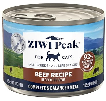 ZIWI Peak Grain Free Cat Food Tins - All Natural High Protein Pate - New Zealand Beef Recipe - 12 x 185g Multipack
