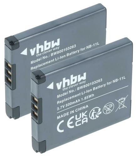 vhbw 2X Akku kompatibel mit Canon IXUS 185, 165, 275 HS, 160, 320 HS, 245 HS, 240 HS, 190, 265, 170, 157 Kamera (500 mAh, 3,7 V, Li-Ion)