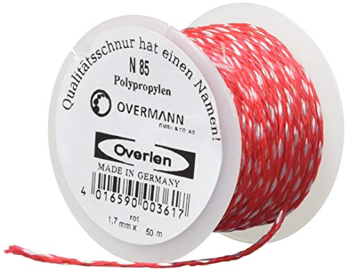 Overmann 008501700300500AA N 85 - Cuerda de albañil (1,7 mm x 50 m, Polipropileno, Color Rojo con Hilo de identificación)