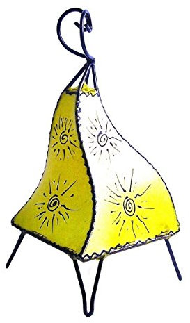 Simandra Lampada orientale da terra, lampada marocchina, in pelle, lampada da tavolo, lampada da terra Orient Mellah sole, 40 cm, colore giallo