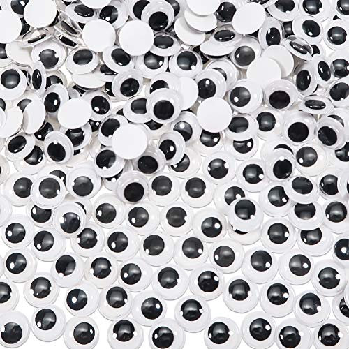 TOAOB 200 Stück Selbstklebend Wackelaugen Runde Schwarz Weiß 12mm Kunststoff Augen für Scrapbooking Kunsthandwerk Puppe Zubehör