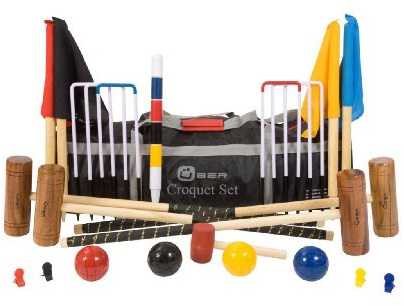 Übergames Hochwertiges Komplettes Garten Krocket Set mit 4 Schlägern aus ECO Holz für Kinder und Erwachsene (2 Längen)