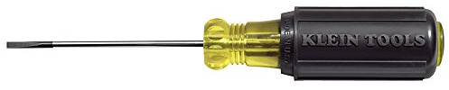 Klein Tools 612-4 Screwdriver, Made in USA, Flat Head Terminal Block Screwdriver, 1/8-Inch Cabinet Tip, 4-Inch Round Shank, TB-DIN
