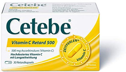 Cetebe Vitamin C Retard 500 Arzneimittel – hochdosiertes Vitamin C mit Langzeitwirkung, 1 x 30 Kapseln, 500 mg Vitamin C, geschmacksneutral
