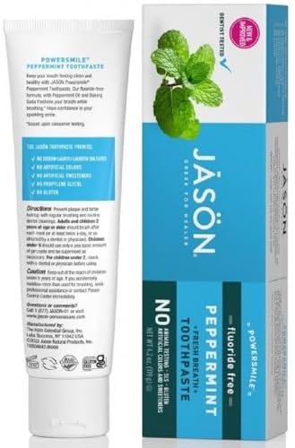 Jason Powersmile Whitening Fluoride-Free Toothpaste, Powerful Peppermint, 6 Oz