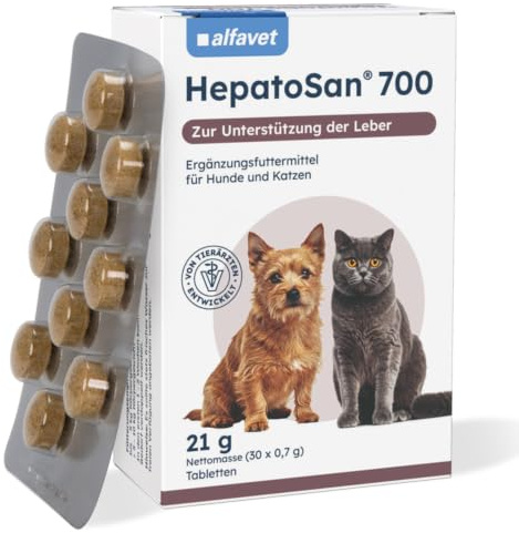 Alfavet HepatoSan 700 – leverstöd för hundar och katter – 30 tabletter | Tilläggsfoder med mjölktistel, kronärtskocka & curcuma. Stöder levermetabolism och leverfunktion med B-vitaminer