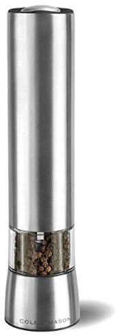 Cole & Mason Hampstead Electronic Pepper Mill - Electric Pepper Grinder Set - Adjustable Electric Spice Grinder - Hand Wash - Stainless Steel
