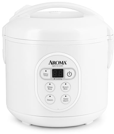 Aroma 8-Cup (Cooked) Digital Rice Cooker and Food Steamer, White by Aroma Housewares
