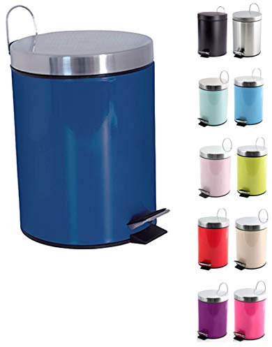 MSV - Poubelle Cosmétique Salle de Bain - Acier Inoxydable avec Seau Intérieur Amovible - Poubelle à Pédale Élégante - Compacte et Pratique - Bleu - 3L