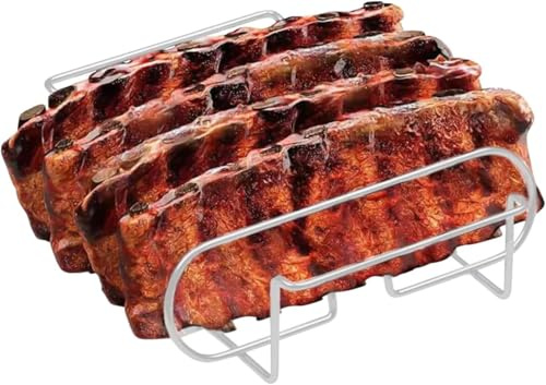 Supporto per Costolette Barbecue,31.3x25.3cm Cestello per BBQ Rib Rack, per Bistecca,Supporto Bistecche E Costine per 4 Costolette di Ricambio Croccanti dalla Griglia E dal Forno