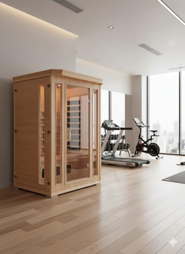 CONCEPT USINE | Sauna a infrarossi di lusso a 2 posti in legno | Calore a secco economico | 5 diffusori a infrarossi | cromoterapia 7 colori | controlli LCD + radio | 1690 W | Compatto e rilassante