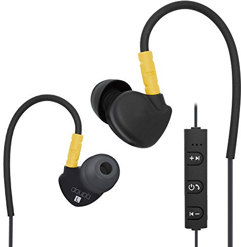 doupi Sport Auriculares Bluetooth 4.1 en la Oreja con Alambre de Memoria sobre el diseño del oído Control de Micrófono Almohadillas de Earphones Headset EarPods, Negro-Amarillo