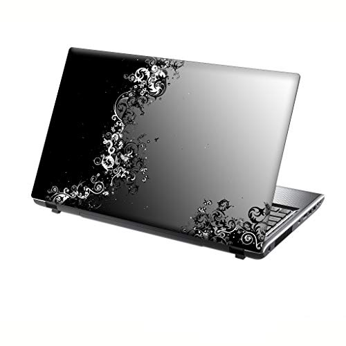 TaylorHe 15.6 inch 15 inch Laptop Skin Vinyl Decal with Colorful Patterns and Leather Effect Laminate MADE IN England Vintage Black and White Abstract Floral