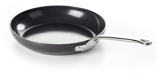 GreenPan Barcelona Hard Anodized Healthy Ceramic Nonstick 24 cm Frying Pan Skillet, PFAS Free, Stainles Steel Handle, Extra Strong Scratch Resistant, Induction, Oven Safe, Black