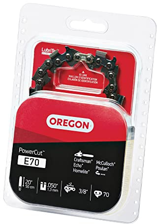 Oregon PowerCut Chainsaw Chain 3/8 Pitch, .050 (1.3 mm) Gauge for 20 Inch Bar, 70 Drive Links – Replacement Saw Chain, Fits Echo, McCulloch, Homelite, Makita and More