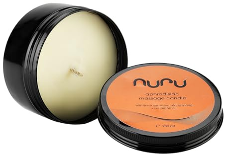 Nuru Massagekerze (330 g) – veganes Pflegeöl mit Vitamin E & Nori-Algen, handgemacht mit Arganöl, hautpflegend, feuchtigkeitsspendend & tierversuchsfrei, ideal zur Hautpflege & Entspannung