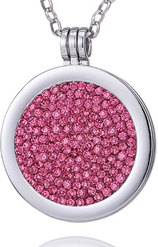 Morella Damen Halskette 70 cm Edelstahl mit Amulett und Coin 33 mm Zirkoniasteine rosa im Schmuckbeutel