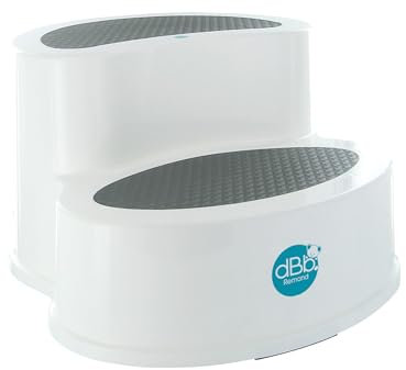 dBb Remond - Marchepied Enfant Base Antidérapante - 2 Marches Recouvertes de Caoutchouc - Tabouret Enfant - À Partir de 24 mois - Sécurité et Stabilité - H21 x P37 x l32 cm - Blanc