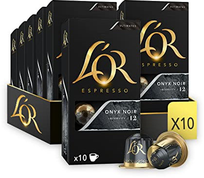 L'OR Espresso Onyx Coffee Pods x10 Intensity 12 (Pack of 10, Total 100 Capsules)