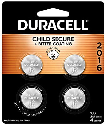 Duracell 2016 Lithium Battery, 4 Count (Pack of 1), Child Safety Features, Lithium Coin Battery for Key Fob, Car Remote, and other devices CR2016 3 Volt (3V) Cell