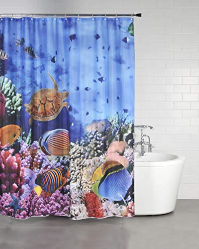Sanilo Duschvorhang Ocean 180 x 200 cm, hochwertige Qualität, 100% Polyester, wasserdicht, Anti-Schimmel-Effekt, inkl. 12 Duschvorhangringe