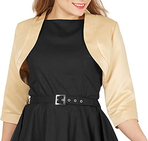 BlackButterfly Women's Satin 3/4 Sleeve Bolero | Stand-Up Collar, Pull-On, No Fastenings, Sizes XS-5XL, Weddings & Parties