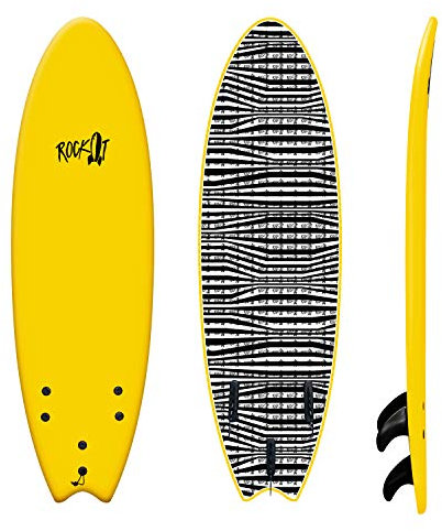 Rock-It Alberto 5ft6 Soft Top Surfboard, Surf Board for Kids, Tabla De Surf, Kids Surfboards, Surfing Board Designed for Beginners - Innovative Design for Safety & Easy to Paddle (Yellow)