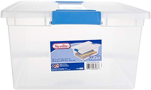 Sterilite Deep Clip Box, Stackable Small Storage Bin with Latching Lid, Plastic Container to Organize Paper, Office, Home, Clear Base and Lid, 1-Pack