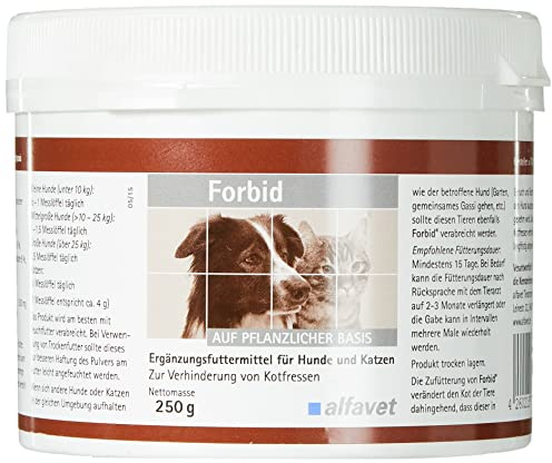 Alfavet Forbid, zur Verhinderung von Kotfressen, gegen Koprophagie, Ergänzungsfuttermittel für Hund und Katze, Pulver 250g