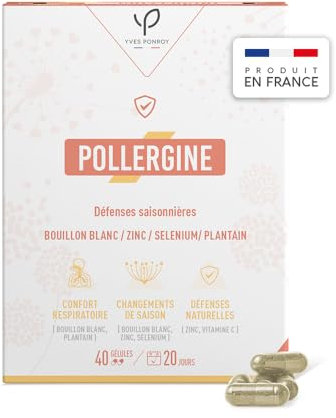 Yves Ponroy Pollergine - Complément Alimentaire Immunité - Plantain, Bouillon Blanc, Vitamine C, Zinc, Sélénium, Magnésium et Vitamine E - 40 Gélules - 20 Jours de Cure - Fabriqué en France